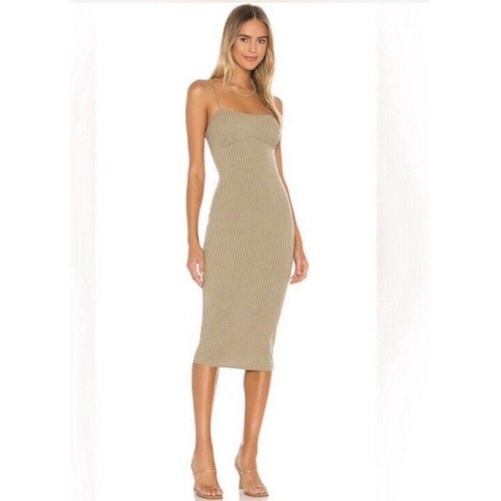 Camila Coelho Claudia Spaghetti Strap Ribbed Midi Dress Sage Green Size S